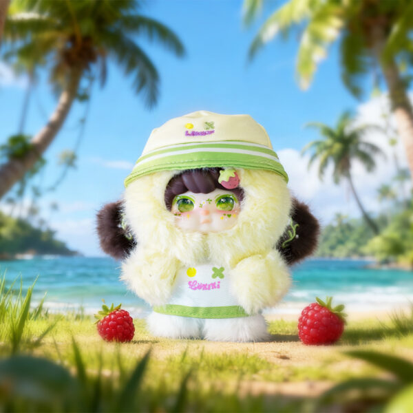 LOKIKI Island Diary Series Raspberry Forest Fluffy Plush Doll Beach Background