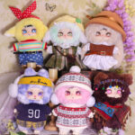 Full set Rewind Time vintage retro plush doll blind box figurines displayed on wooden shelf vintage home decor